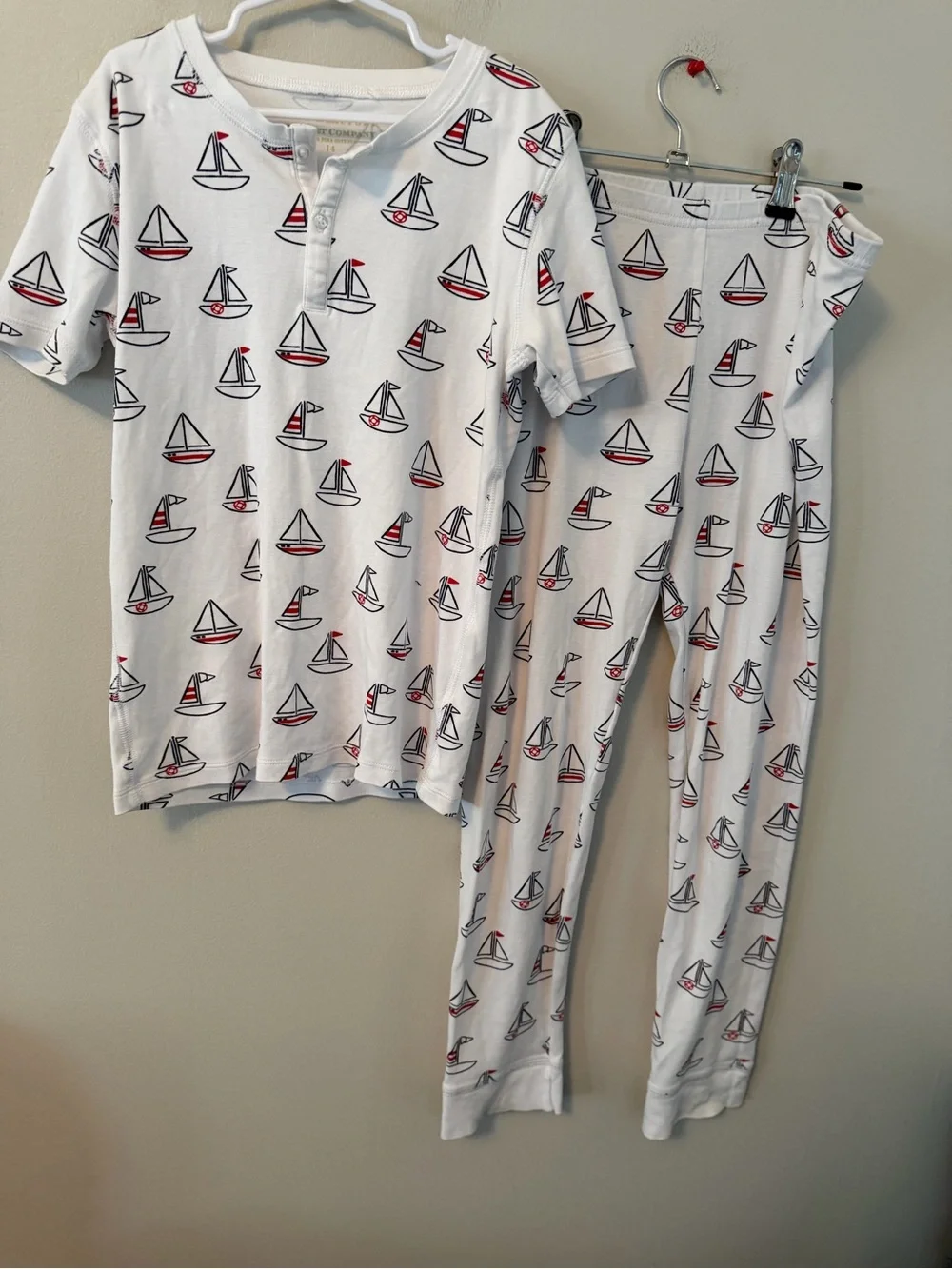 The Beaufort Bonnet Company White Sailboat Print Pajama Set